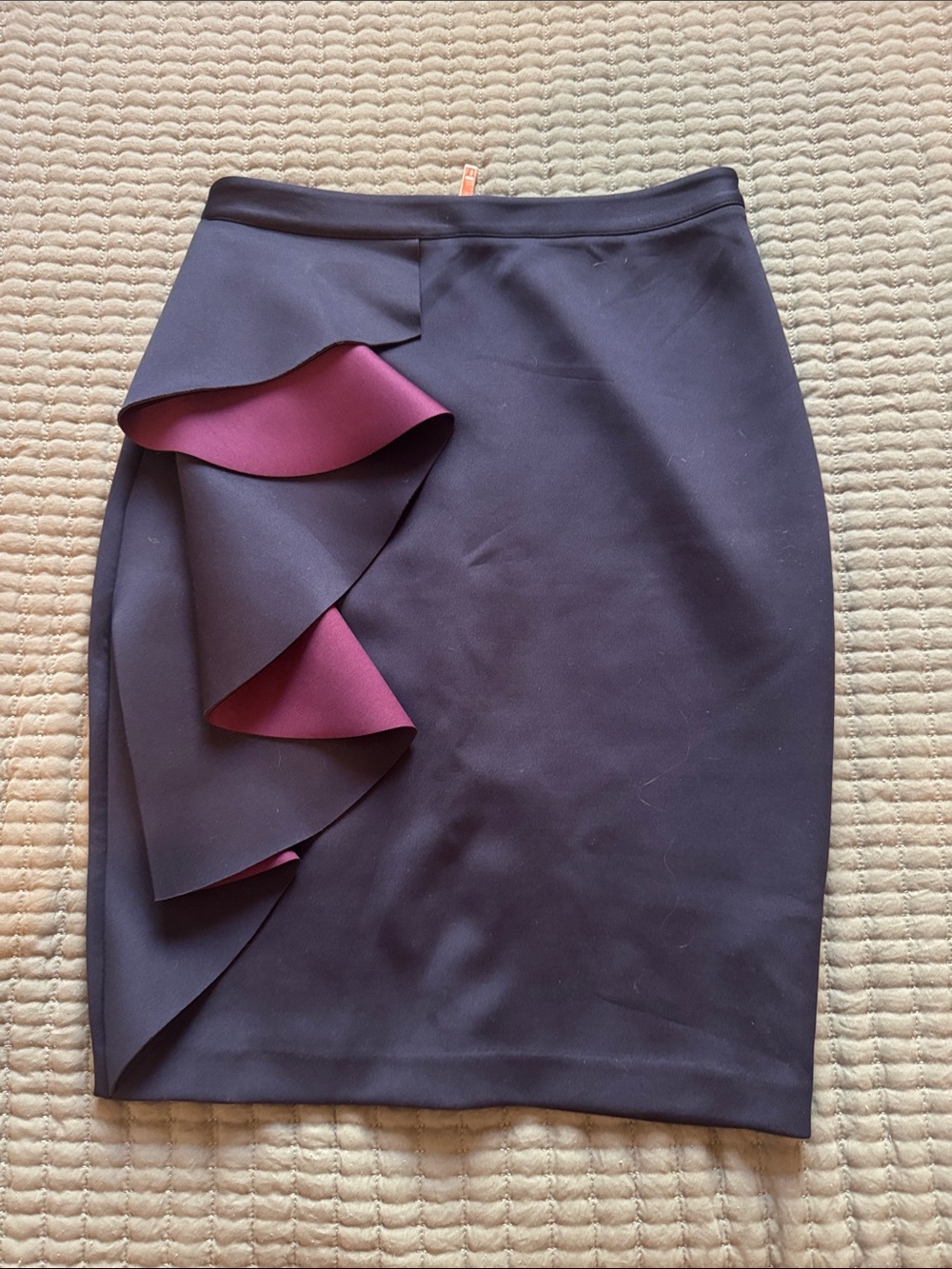 Ted Baker London Navy Pencil Skirt with Pink Ruffle Detail